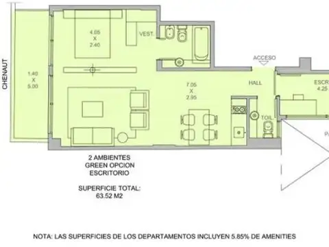 Departamento en Venta de 2 ambientes
