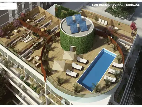 MONOAMBIENTE C/COCHERA.  AMENITIES : Piscina,. Solárium,. Gimnasio. Lavandería, SUM y Seguridad.Jardín