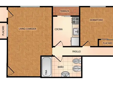 Departamento 2 ambientes con 1 baño