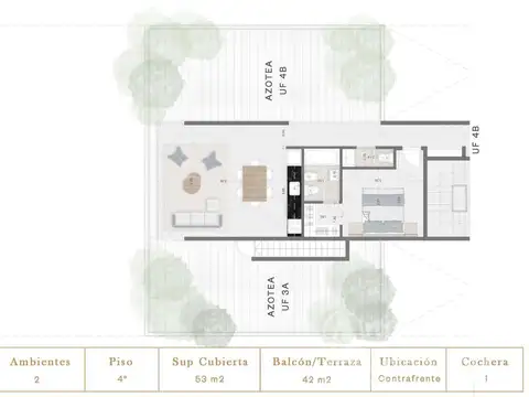 Departamento 2 ambientes con 1 baño