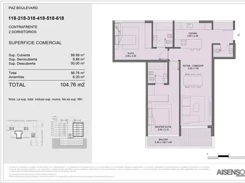 Departamento 3 ambientes con 2 baños