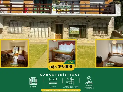 Departamento 3 ambientes en planta baja en Punta Mogotes