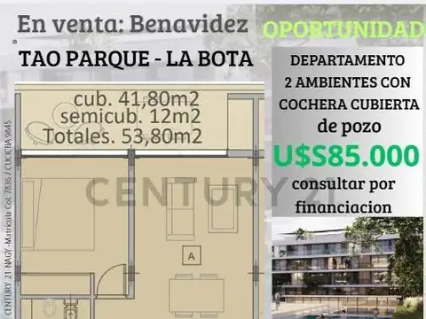 Venta departamento 2 ambientes La Bota-Benavidez-Tigre