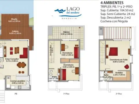 AFG. Triplex de 3 dormitorios sobre al agua en Sendero Nordelta.