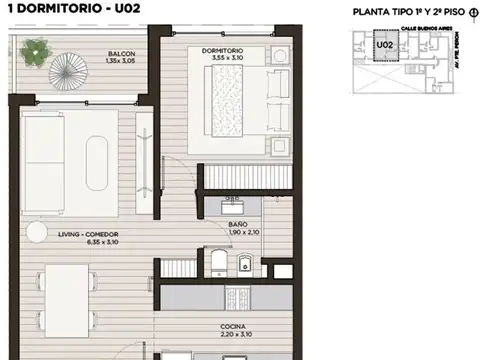 Departamento 2 ambientes con 1 baño