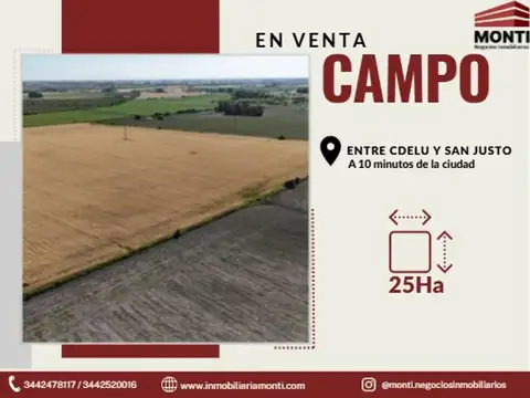 CAMPO EN VENTA - Entre San Justo y CdelU.