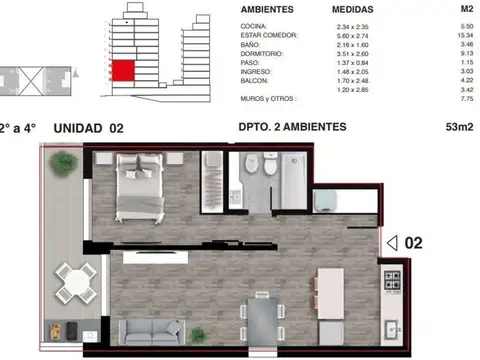 Departamento en Venta de 2 ambientes