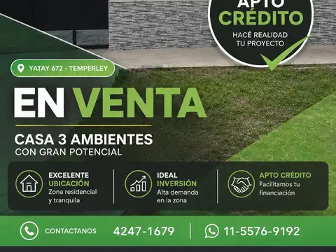 CASA APTA CREDITO, TOMA DEPTO. EN PARTE DE PAGO 