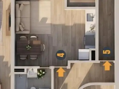 Departamento 2 ambientes con 1 baño