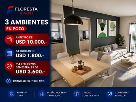 VENTA DPTO 3 AMB FLORESTA POZO ANTICIPO Y CUOTAS