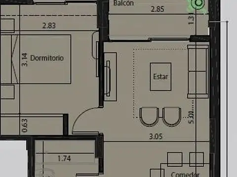 Departamento en Venta de 1 dormitorio