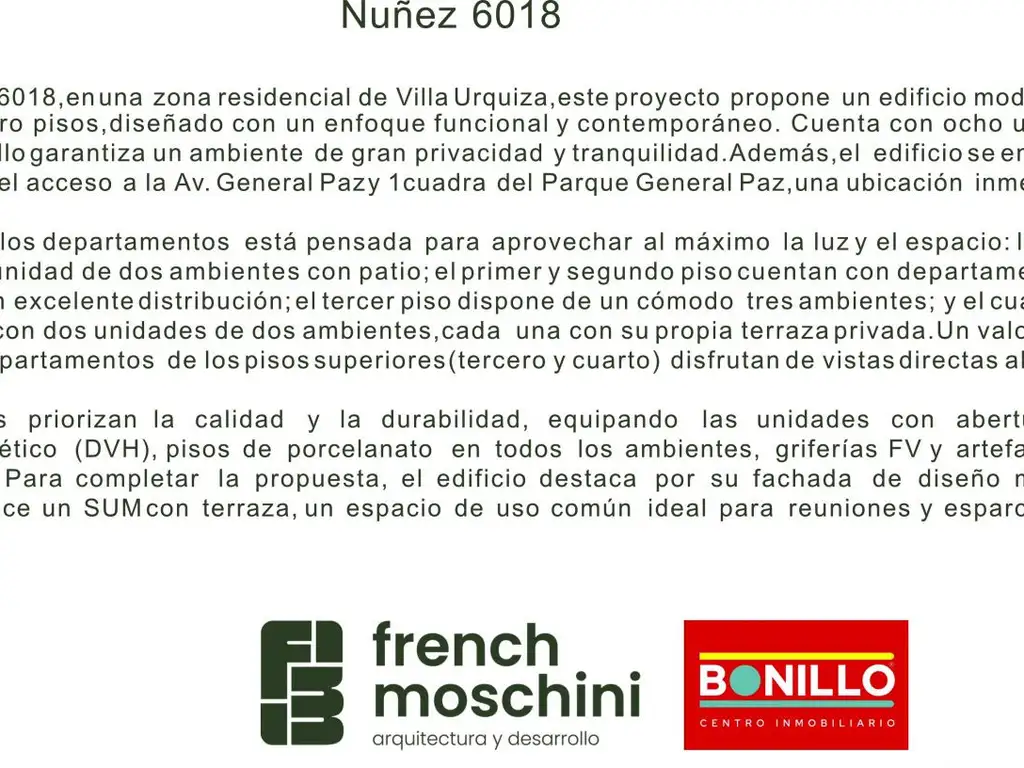 Nuñez 6018: unidades de 2 y 3 ambientes de 1 Dormitorios