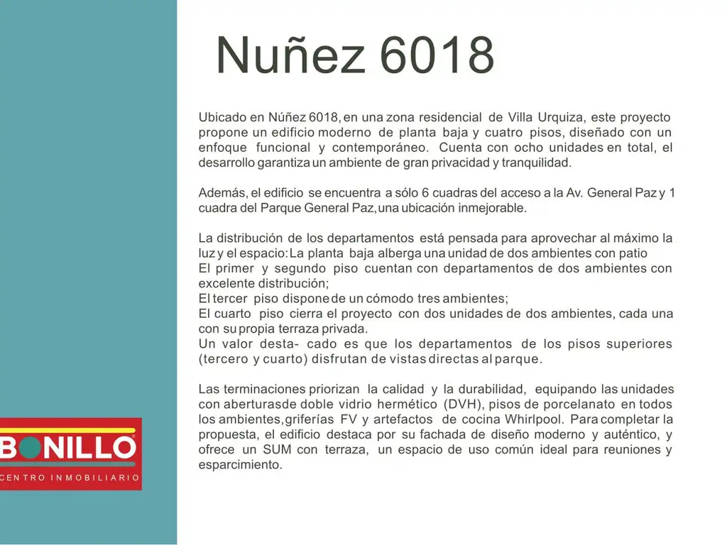 Nuñez 6018: unidades de 2 y 3 ambientes de 1 Dormitorios