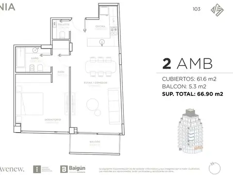 Departamento en Venta de 2 ambientes