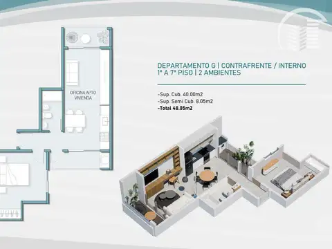 Departamento en Venta de 1 dormitorio