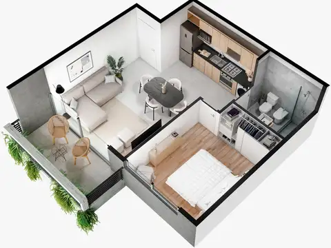 Departamento 2 ambientes con 1 baño