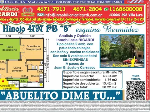ABUELITO DIME TU - Tipo casita todo en bajos con patio 