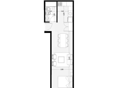 Departamento Monoambiente con 1 baño