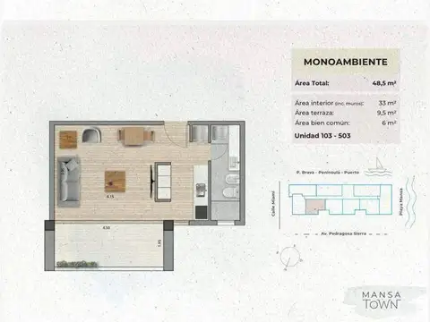 Departamento 3 ambientes con 1 baño