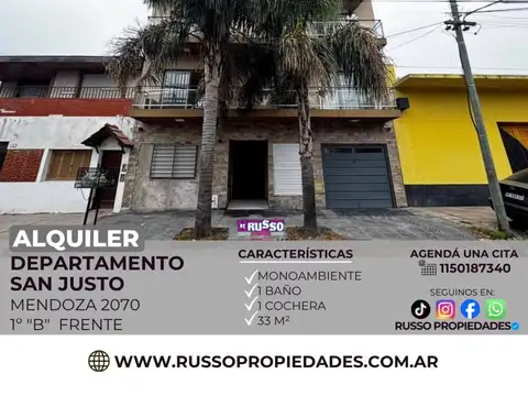 Alquiler Departamento Monoambiente en San Justo