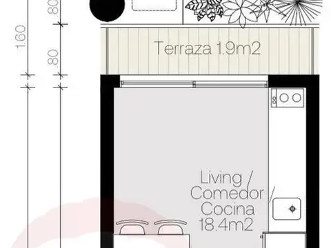 Departamento Monoambiente con 1 baño