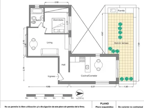 Departamento 2 ambientes con 1 baño