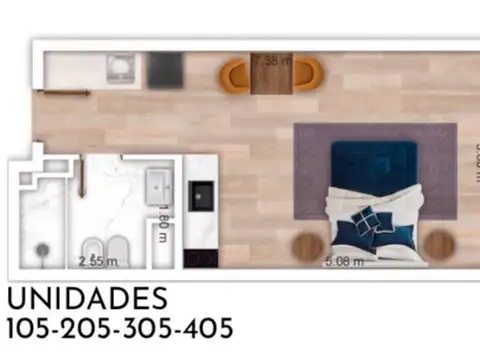 Departamento Monoambiente con 1 baño