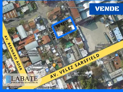 Doble lote de 600 mts2 en Munro, a media cuadra de Av. Velez Sarsfield