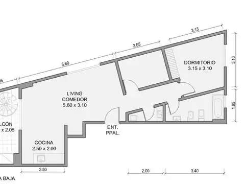 Departamento 2 ambientes con 2 baños