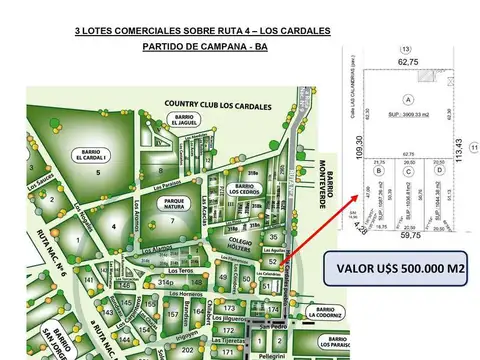 3 LOTES COMERCIALES SOBRE RUTA 4 - LOS CARDALES - EN BLOCK O SEPARADOS