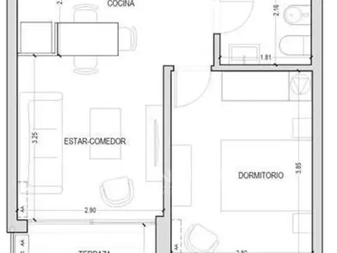 Departamento en Venta de 1 dormitorio