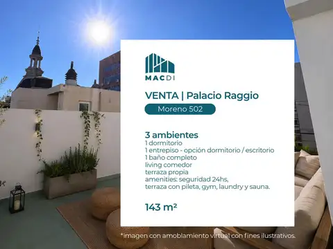 Excelente Dpto. 3 ambientes en Venta en el Palacio Raggio.