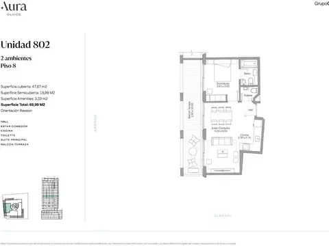 Venta departamento 2 ambientes en Olivos en pozo