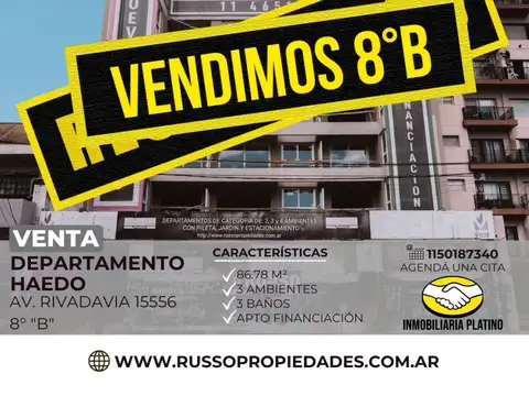 Venta Departamento 3 Ambientes Haedo Moron 8°B