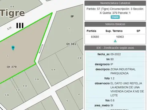 Fraccion en Parque Industrial Tigre