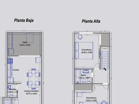Depto Tipo Casa 3 ambientes con 1 baño