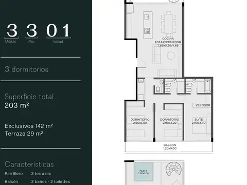 Departamento 5 ambientes con 2 baños