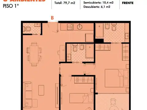 Departamento en Venta de 3 ambientes