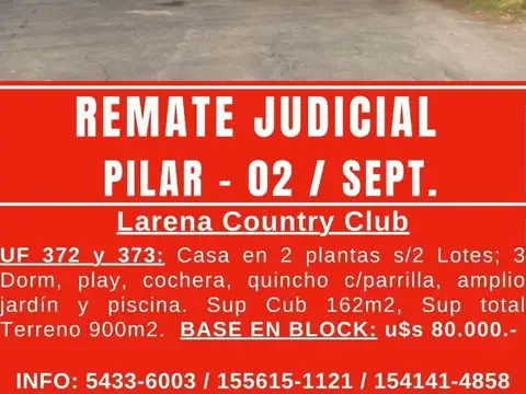 EN REMATE JUDICIAL - CASA S/2 LOTES, 900M2- LARENA CC