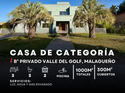 Venta Imponente Casa De Categoría 3 Dormitorios Y Pileta Climatizada En Valle Del Golf - Malagueño