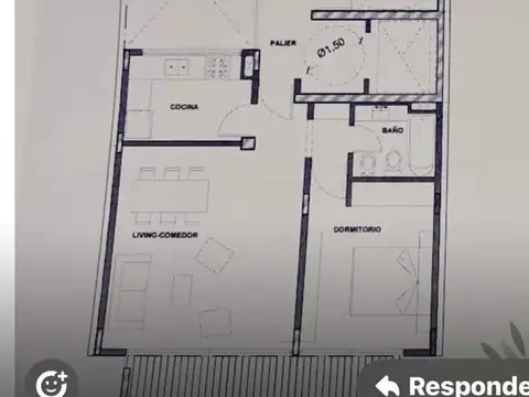 Departamento 2 ambientes con 1 baño