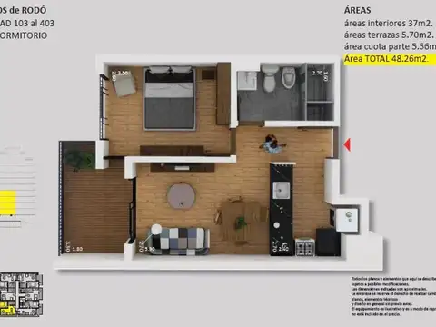 Departamento 2 ambientes con 1 baño