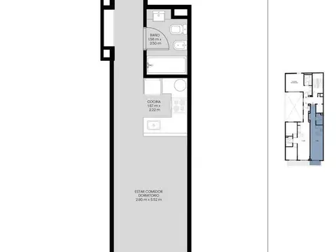 Departamento Monoambiente con 1 baño
