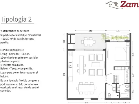 Departamento en Venta con 1 cocheras