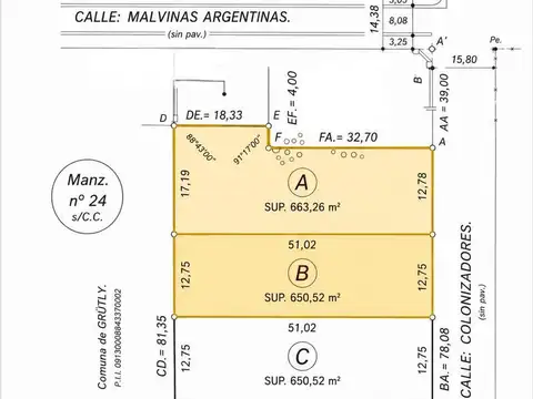Terreno en Venta 51  mts Fondo