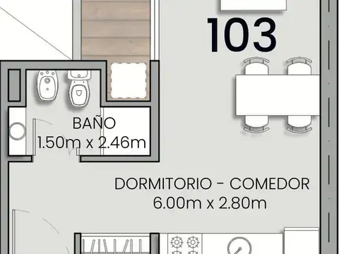 Departamento Monoambiente con 1 baño