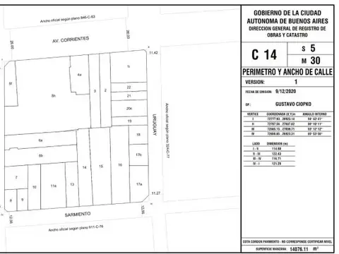 Terreno en microcentro/san nicolás - 1545m² vendibles - pb + 10 pisos + 2 retiros