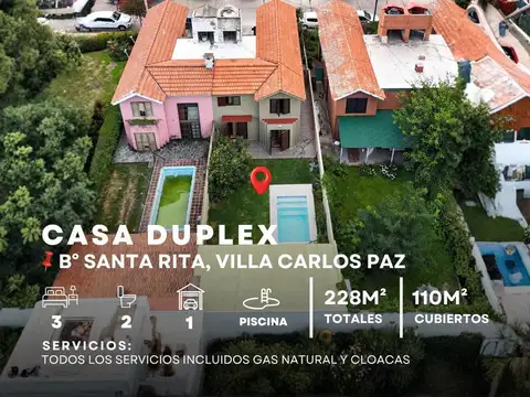 Venta Casa Duplex de 3 dormitorios con pileta en Barrio Santa Rita – Villa Carlos Paz