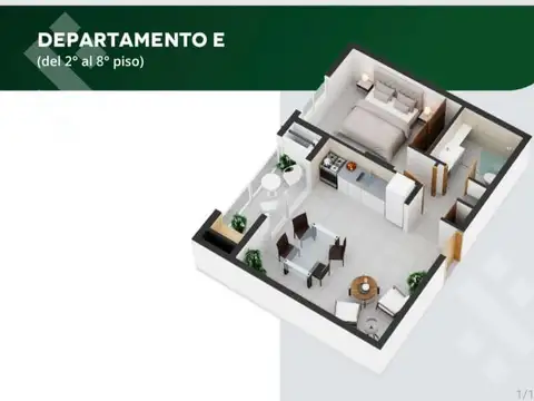 Departamento en Venta de 1 dormitorio