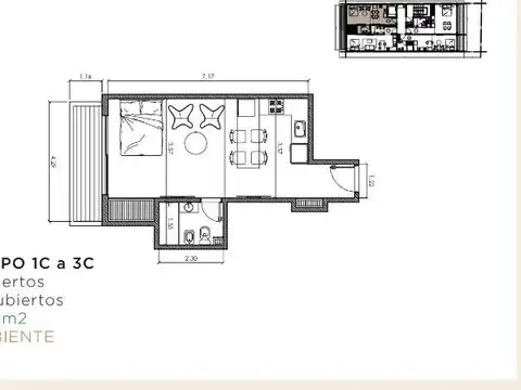 Departamento Monoambiente con 1 baño